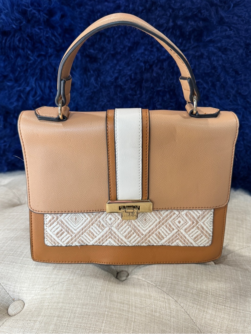 Aldo Tan and White Top-Handle Satchel